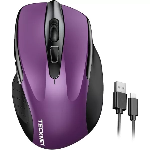 TECKNET Rechargeable Wireless MouseUSBA Silent Mouse Quiet Click 6 Adjustable 4800 DPI Cordless Computer Mouse Ergonomic Mouse for Laptop 6 Buttons 24G Mouse for Chromebook Ergo Grip  PurplePurple