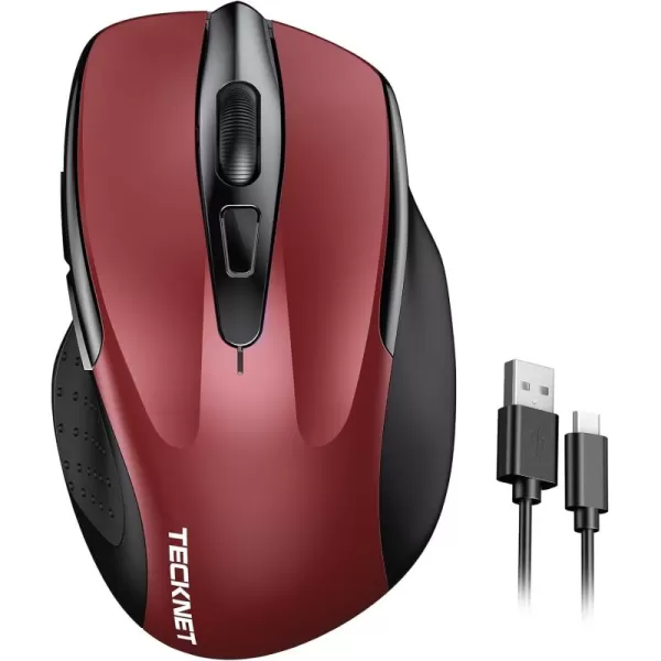 TECKNET Rechargeable Wireless MouseUSBA Silent Mouse Quiet Click 6 Adjustable 4800 DPI Cordless Computer Mouse Ergonomic Mouse for Laptop 6 Buttons 24G Mouse for Chromebook Ergo Grip  PurpleRed