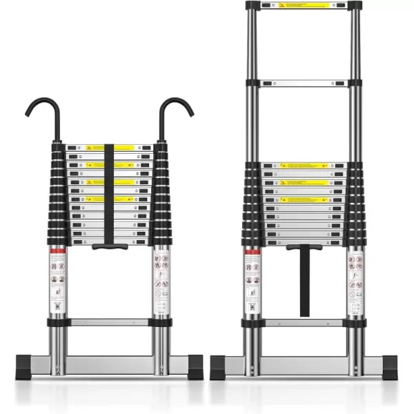 TECKNET Telescoping Ladder 125 FT Aluminum Extension Ladder with Stabilizer Bar NonSlip Feet ampamp Detachable Hook 330lbs Capacity MultiPurpose Portable Step Ladders for Home RV Loft Library125FT