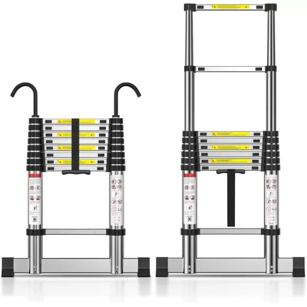 TECKNET Telescoping Ladder 125 FT Aluminum Extension Ladder with Stabilizer Bar NonSlip Feet ampamp Detachable Hook 330lbs Capacity MultiPurpose Portable Step Ladders for Home RV Loft Library85FT