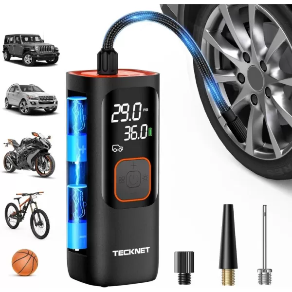 TECKNET Tire Inflator Portable Air Compressor160PSI ampamp 20000mAh Portable Air Pump Accurate Pressure LCD Display 3X Faster Inflation Air Compressor for Car Bike Motorcycle Ball  BlackOrangeBlackOrange