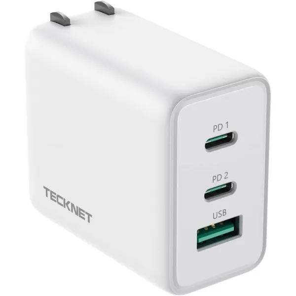 TECKNET USB C Charger 65W PD 30 GaN Charger Type C Foldable Adapter with 3Port Fast Wall Charger Compatible with iPhone 15 Pro Max15 Plus15 Pro15141312MacBook ProiPadSwitchGalaxy S23White