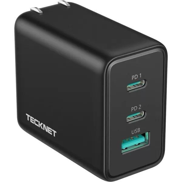 TECKNET USB C Charger 65W PD 30 GaN Charger Type C Foldable Adapter with 3Port Fast Wall Charger Compatible with iPhone 15 Pro Max15 Plus15 Pro15141312MacBook ProiPadSwitchGalaxy S23Black