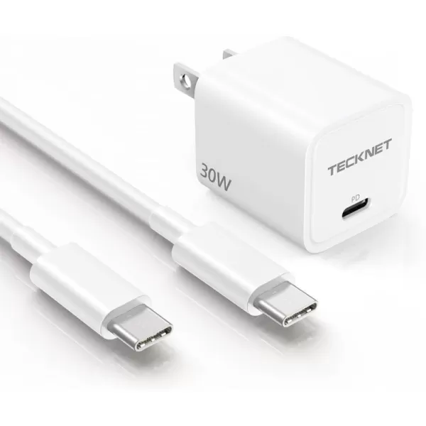 TECKNET USB C Charger Block Mini Foldable Plug Charger Fast Charging 30W PD Wall Charger with 5FT TypeC Cable for iPhone 151616 Plus16 Pro16 Pro Max Pixel Galaxy iPadiPad Mini and MoreWhite