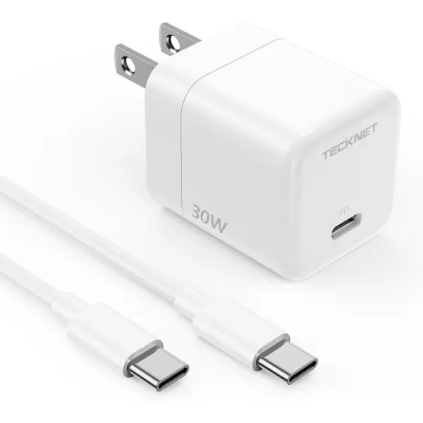 TECKNET USB C Charger Block Mini Foldable Plug Charger Fast Charging 30W PD Wall Charger with 5FT TypeC Cable for iPhone 151616 Plus16 Pro16 Pro Max Pixel Galaxy iPadiPad Mini and MoreMilk White