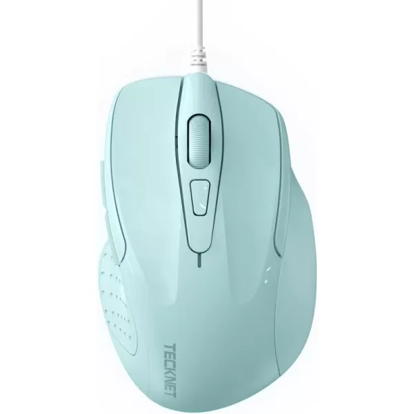 TECKNET USB Wired Mouse 6Button Corded Mouse with 4 Adjustable DPI Optical Computer Mouse with Ergonomic Design and 5FT Cord for Laptop Chromebook PC Desktop Mac NotebookGrayLTGreen