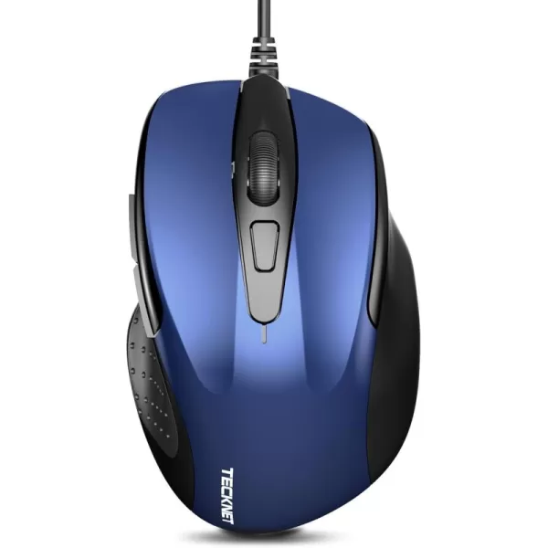 TECKNET USB Wired Mouse 6Button Corded Mouse with 4 Adjustable DPI Optical Computer Mouse with Ergonomic Design and 5FT Cord for Laptop Chromebook PC Desktop Mac NotebookGrayBlue