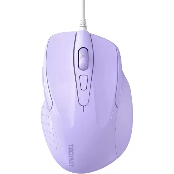 TECKNET USB Wired Mouse 6Button Corded Mouse with 4 Adjustable DPI Optical Computer Mouse with Ergonomic Design and 5FT Cord for Laptop Chromebook PC Desktop Mac NotebookGrayLTPurple