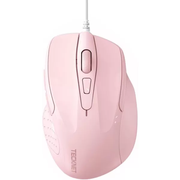 TECKNET USB Wired Mouse 6Button Corded Mouse with 4 Adjustable DPI Optical Computer Mouse with Ergonomic Design and 5FT Cord for Laptop Chromebook PC Desktop Mac NotebookGrayPink