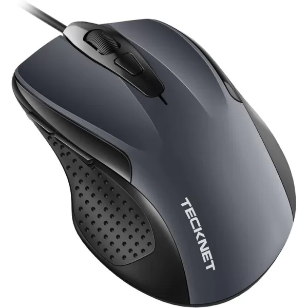 TECKNET USB Wired Mouse 6Button Corded Mouse with 4 Adjustable DPI Optical Computer Mouse with Ergonomic Design and 5FT Cord for Laptop Chromebook PC Desktop Mac NotebookGrayGRAY