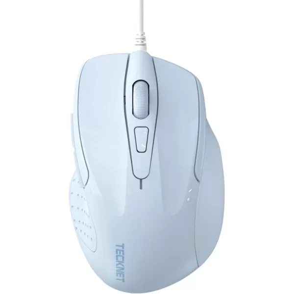 TECKNET USB Wired Mouse 6Button Corded Mouse with 4 Adjustable DPI Optical Computer Mouse with Ergonomic Design and 5FT Cord for Laptop Chromebook PC Desktop Mac NotebookGrayLTBlue