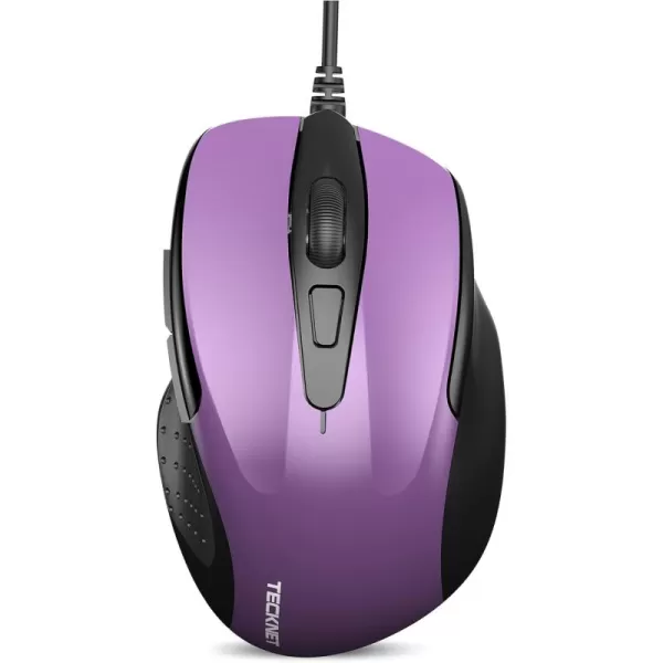 TECKNET USB Wired Mouse 6Button Corded Mouse with 4 Adjustable DPI Optical Computer Mouse with Ergonomic Design and 5FT Cord for Laptop Chromebook PC Desktop Mac NotebookGrayPurple