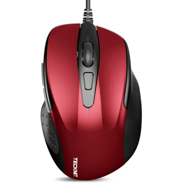 TECKNET USB Wired Mouse 6Button Corded Mouse with 4 Adjustable DPI Optical Computer Mouse with Ergonomic Design and 5FT Cord for Laptop Chromebook PC Desktop Mac NotebookGrayRed