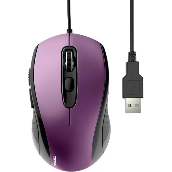 TECKNET Wired Mouse for Laptop 3600DPI USB Mouse with 6Button Optical Computer Mouse Wired Home and Office 5FT Corded Ergonomic Mouse for PC Desktop USB Plug ampamp Play NO Battery RequiredGreyPurple