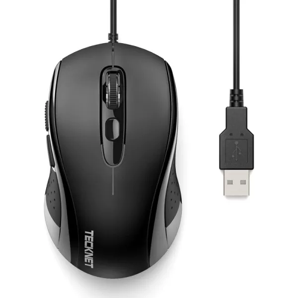 TECKNET Wired Mouse for Laptop 3600DPI USB Mouse with 6Button Optical Computer Mouse Wired Home and Office 5FT Corded Ergonomic Mouse for PC Desktop USB Plug ampamp Play NO Battery RequiredGreyBlack