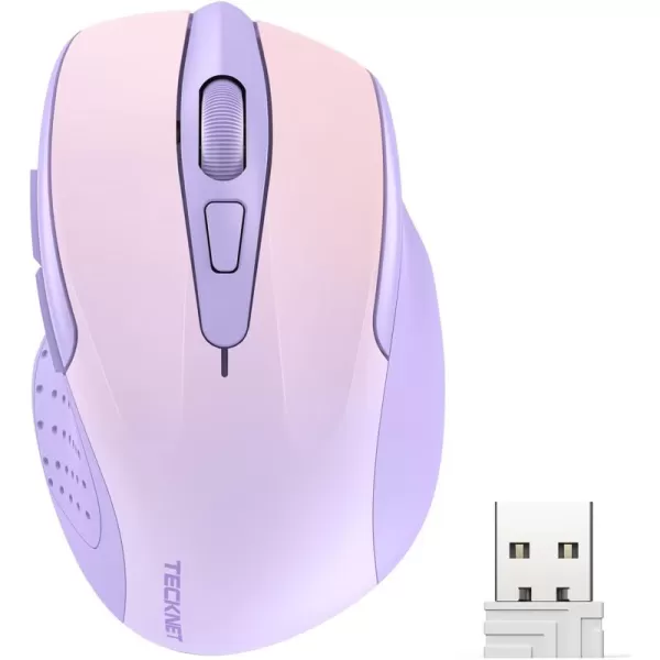 TECKNET Wireless Mouse 24G Ergonomic Optical Mouse Computer Mouse for Laptop PC Computer Chromebook Notebook 6 Buttons 24 Months Battery Life 2600 DPI 5 Adjustment LevelsGradient Lavender