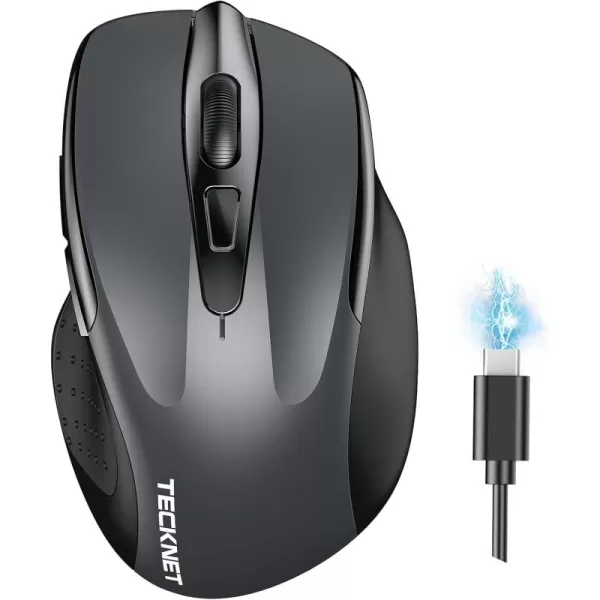 TECKNET Wireless Mouse BT5030 ampamp 24G Rechargeable 4800 DPI Silent Mouse 8 Buttons Bluetooth Mouse USB A Mouse Wide Compatibility  GreyGrey