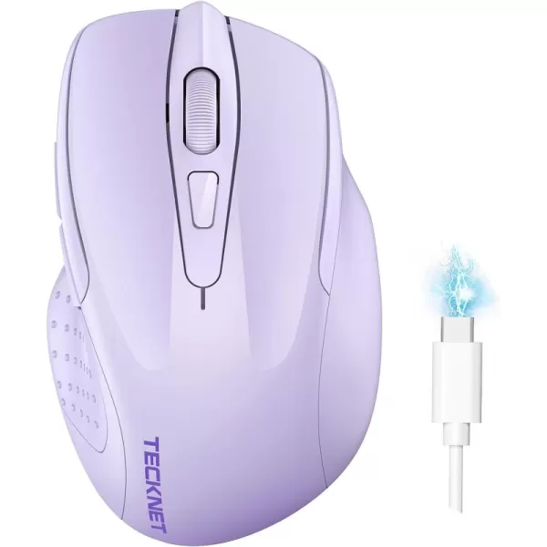 TECKNET Wireless Mouse BT5030 ampamp 24G Rechargeable 4800 DPI Silent Mouse 8 Buttons Bluetooth Mouse USB A Mouse Wide Compatibility  GreyLavender
