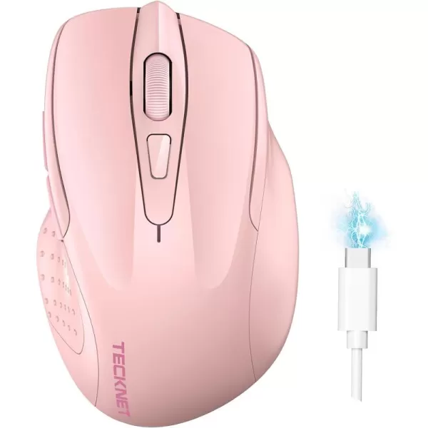 TECKNET Wireless Mouse BT5030 ampamp 24G Rechargeable 4800 DPI Silent Mouse 8 Buttons Bluetooth Mouse USB A Mouse Wide Compatibility  GreyPink