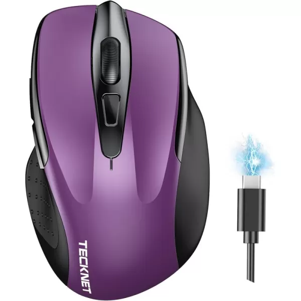TECKNET Wireless Mouse BT5030 ampamp 24G Rechargeable 4800 DPI Silent Mouse 8 Buttons Bluetooth Mouse USB A Mouse Wide Compatibility  GreyPurple