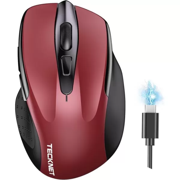 TECKNET Wireless Mouse BT5030 ampamp 24G Rechargeable 4800 DPI Silent Mouse 8 Buttons Bluetooth Mouse USB A Mouse Wide Compatibility  GreyRed