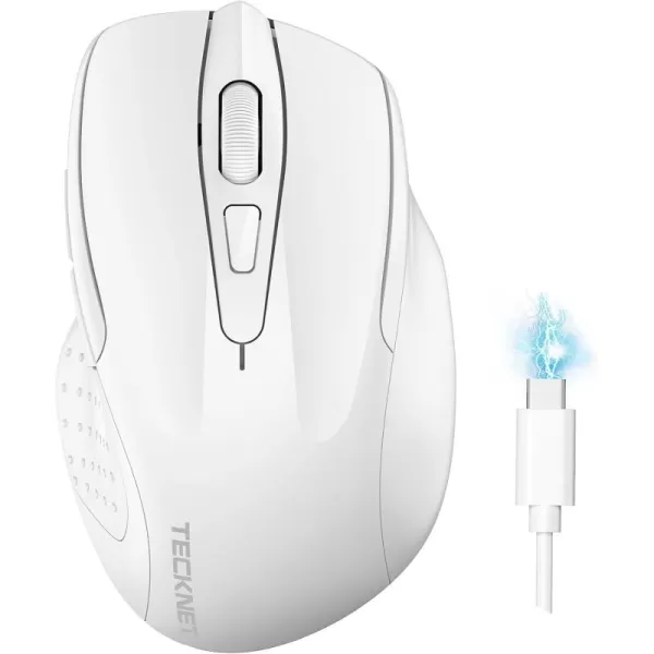 TECKNET Wireless Mouse BT5030 ampamp 24G Rechargeable 4800 DPI Silent Mouse 8 Buttons Bluetooth Mouse USB A Mouse Wide Compatibility  GreyWhite