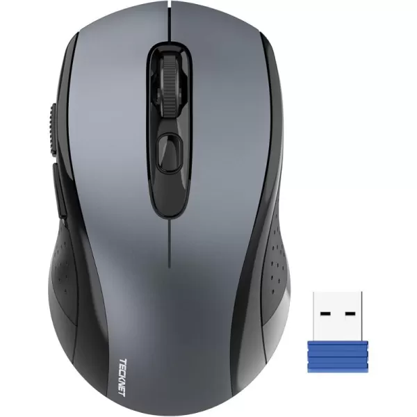 TECKNET Wireless Mouse for Laptop 24G Wireless Computer Mouse 5Level Adjustable 4800 DPI Silent Mouse with Receiver ampamp 6 Buttons 18 Months Battery Life USB Portable Mouse for Mac ChromebookGrey
