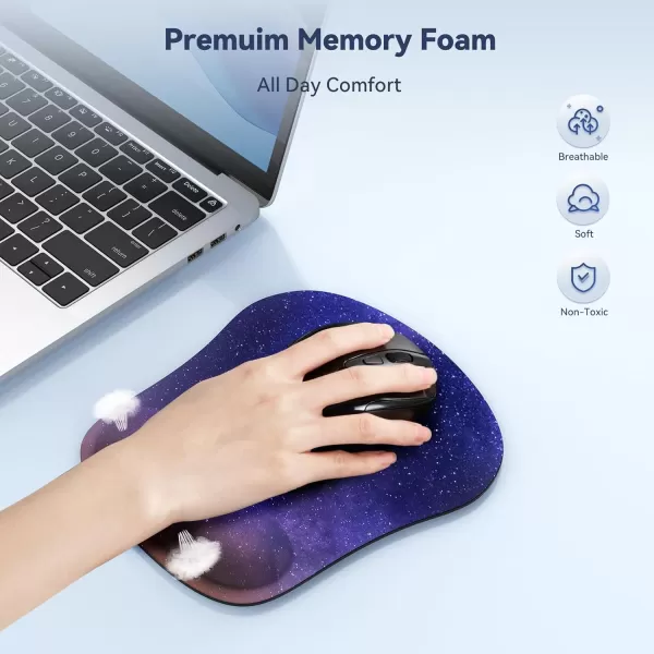 TECKNET 2 Pack Mouse Pad with Wrist Support Ergonomic Gaming Mouse Pad Pain Relief Portable Comfortable Mousepad for Computer Laptop Office Home NonSlip Base Waterproof Surface  PinkDark Purple Galaxy