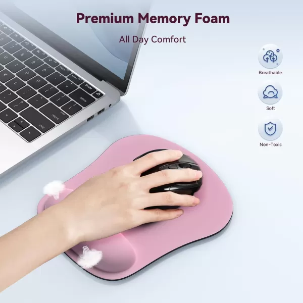 TECKNET 2 Pack Mouse Pad with Wrist Support Ergonomic Gaming Mouse Pad Pain Relief Portable Comfortable Mousepad for Computer Laptop Office Home NonSlip Base Waterproof Surface  PinkPink