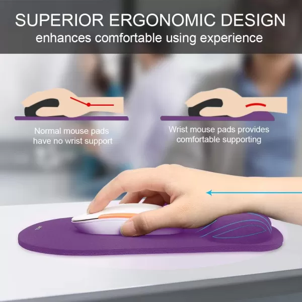 TECKNET 2 Pack Mouse Pad with Wrist Support Ergonomic Gaming Mouse Pad Pain Relief Portable Comfortable Mousepad for Computer Laptop Office Home NonSlip Base Waterproof Surface  PinkPurple
