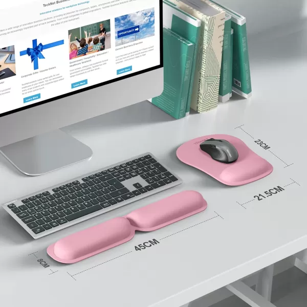 TECKNET Keyboard Wrist Rest and Mouse Pad with Wrist Support Memory Foam Set for ComputerLaptopMac Lightweight for Easy Typing ampamp Pain Relief Ergonomic Mousepad PinkMorandi Pink