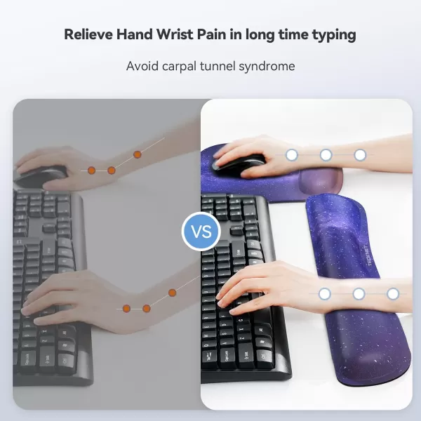 TECKNET Keyboard Wrist Rest and Mouse Pad with Wrist Support Memory Foam Set for ComputerLaptopMac Lightweight for Easy Typing ampamp Pain Relief Ergonomic Mousepad PinkDark Purple Galaxy