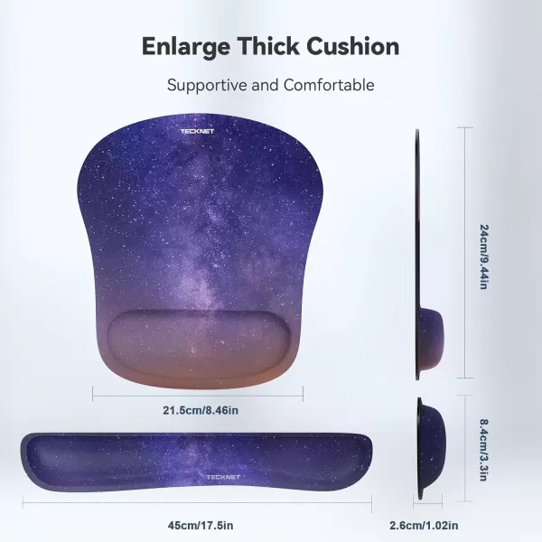 TECKNET Keyboard Wrist Rest and Mouse Pad with Wrist Support Memory Foam Set for ComputerLaptopMac Lightweight for Easy Typing ampamp Pain Relief Ergonomic Mousepad PinkDark Purple Galaxy