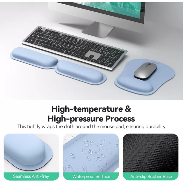 TECKNET Keyboard Wrist Rest and Mouse Pad with Wrist Support Memory Foam Set for ComputerLaptopMac Lightweight for Easy Typing ampamp Pain Relief Ergonomic Mousepad PinkMorandi Blue