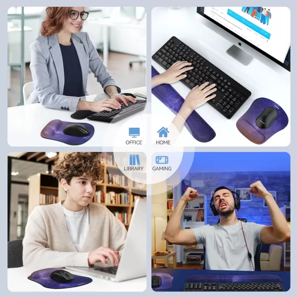 TECKNET Keyboard Wrist Rest and Mouse Pad with Wrist Support Memory Foam Set for ComputerLaptopMac Lightweight for Easy Typing ampamp Pain Relief Ergonomic Mousepad PinkDark Purple Galaxy