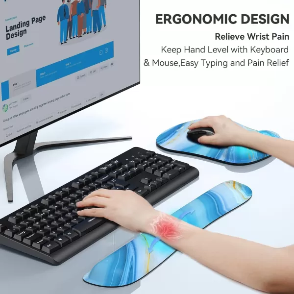 TECKNET Keyboard Wrist Rest and Mouse Pad with Wrist Support Memory Foam Set for ComputerLaptopMac Lightweight for Easy Typing ampamp Pain Relief Ergonomic Mousepad PinkLight Blue