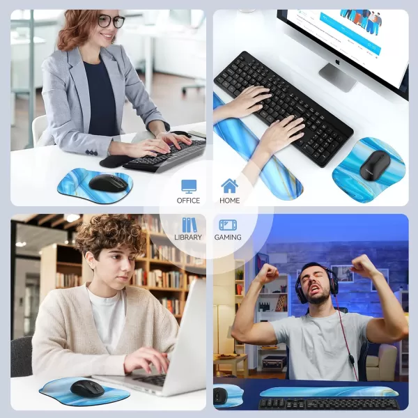 TECKNET Keyboard Wrist Rest and Mouse Pad with Wrist Support Memory Foam Set for ComputerLaptopMac Lightweight for Easy Typing ampamp Pain Relief Ergonomic Mousepad PinkLight Blue