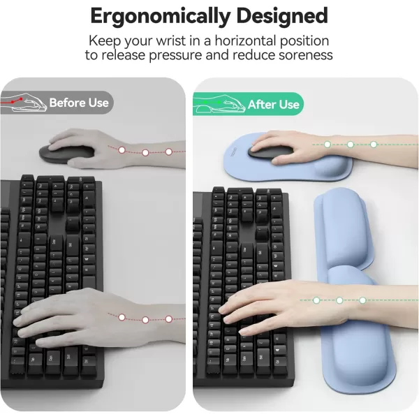 TECKNET Keyboard Wrist Rest and Mouse Pad with Wrist Support Memory Foam Set for ComputerLaptopMac Lightweight for Easy Typing ampamp Pain Relief Ergonomic Mousepad PinkMorandi Blue