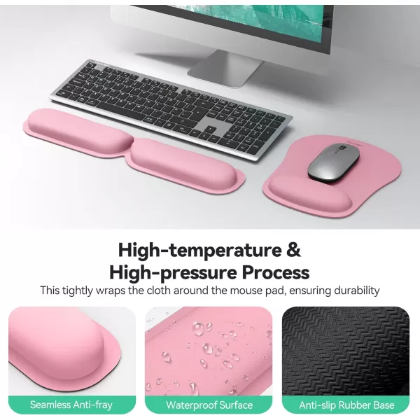 TECKNET Keyboard Wrist Rest and Mouse Pad with Wrist Support Memory Foam Set for ComputerLaptopMac Lightweight for Easy Typing ampamp Pain Relief Ergonomic Mousepad PinkMorandi Pink