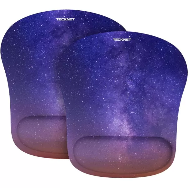 TECKNET 2 Pack Mouse Pad with Wrist Support Ergonomic Gaming Mouse Pad Pain Relief Portable Comfortable Mousepad for Computer Laptop Office Home NonSlip Base Waterproof Surface  Pink2 PackPurple Galaxy