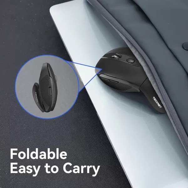 TECKNET Folding Wireless Mouse 24G Travel Mouse with USB Receiver Wireless Mouse for Laptop Notebook PC Computer Portable Mouse 3 Adjustable DPI 200015001000 24 Months Battery LifeBlack