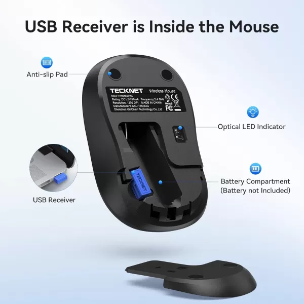 TECKNET Wireless Mouse for Laptop 24G Silent Mouse Quiet Click Small Portable Computer Mouse 5 DPI Levels Cordless Mice for PC Chromebook Mac  PinkBlack
