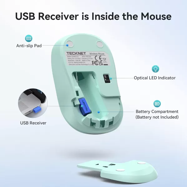 TECKNET Wireless Mouse for Laptop 24G Silent Mouse Quiet Click Small Portable Computer Mouse 5 DPI Levels Cordless Mice for PC Chromebook Mac  PinkMint Green