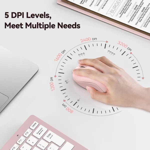 TECKNET Wireless Mouse for Laptop 24G Silent Mouse Quiet Click Small Portable Computer Mouse 5 DPI Levels Cordless Mice for PC Chromebook Mac  PinkPink