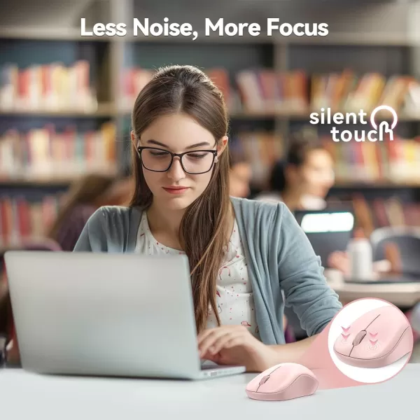 TECKNET Wireless Mouse for Laptop 24G Silent Mouse Quiet Click Small Portable Computer Mouse 5 DPI Levels Cordless Mice for PC Chromebook Mac  PinkPink