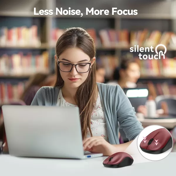 TECKNET Wireless Mouse for Laptop 24G Silent Mouse Quiet Click Small Portable Computer Mouse 5 DPI Levels Cordless Mice for PC Chromebook Mac  PinkRed