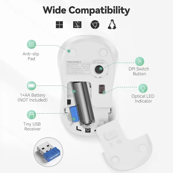 TECKNET Wireless Mouse for Laptop 24G Silent Mouse Quiet Click Small Portable Computer Mouse 5 DPI Levels Cordless Mice for PC Chromebook Mac  PinkWhite