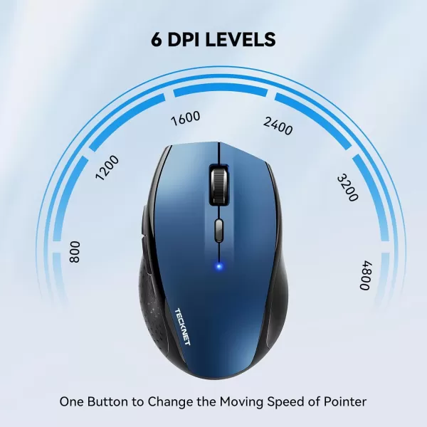 imageTECKNET Bluetooth Mouse 4800 DPI Computer Mouse 2Year Battery Wireless Mouse 6 Adjustable DPI 6 Buttons Compatible with LaptopWindowsComputerBlue