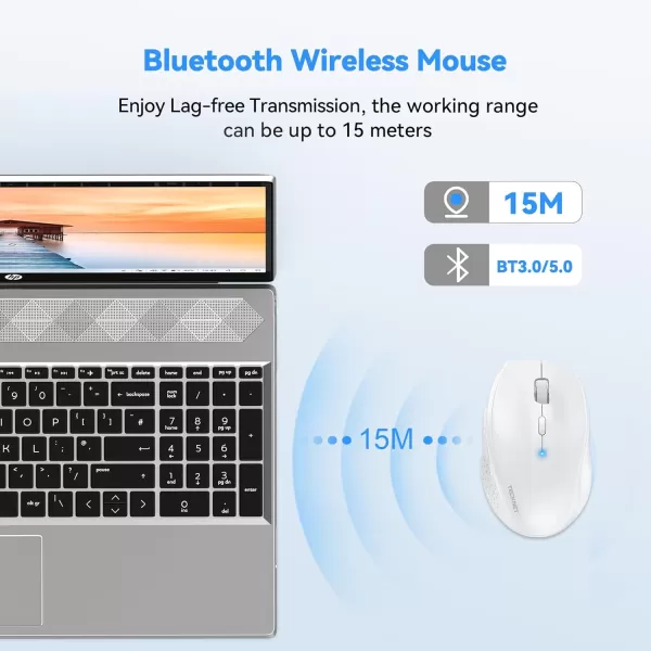 imageTECKNET Bluetooth Mouse 4800 DPI Computer Mouse 2Year Battery Wireless Mouse 6 Adjustable DPI 6 Buttons Compatible with LaptopWindowsComputerWhite