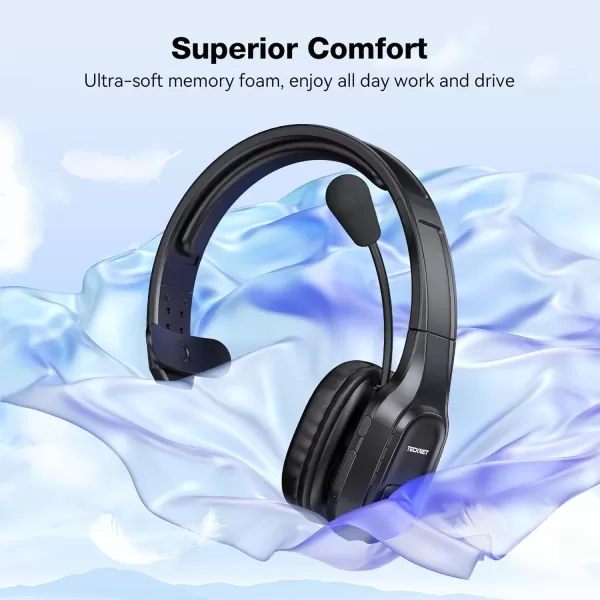 imageTECKNET Trucker Bluetooth Headphones with Microphone Noise Canceling Wireless On Ear Headset Hands Free Wireless Headset for Cell Phone Computer Office Home Call Center Skype BlackSimple Connfiguration